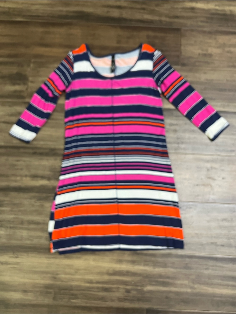 Jessica Simpson ladies navy blue pink striped stretchy casual dress sz M